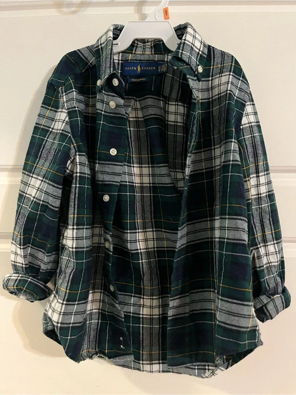 Ralph Lauren Green, White & Navy Plaid Flannel Shirt